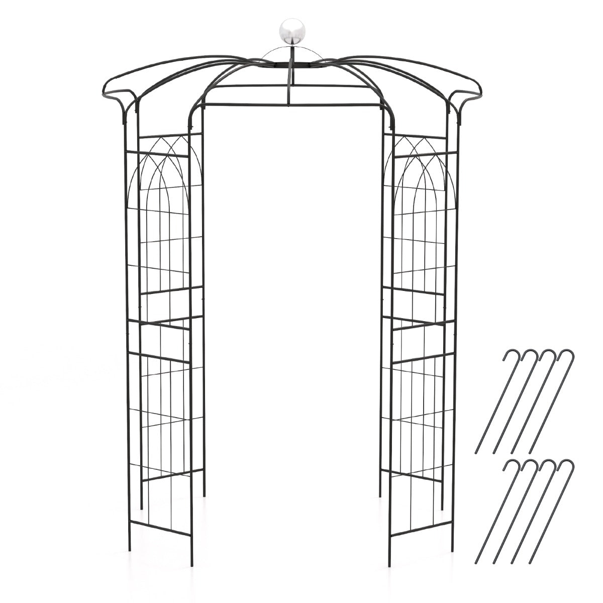 LIVSK Vogelkooipaviljoen - 2-in-1 Tuinhek - Verzinkt Metaal - Haken voor Planten - Eenvoudige Installatie - 206 x 206 x 286 cm