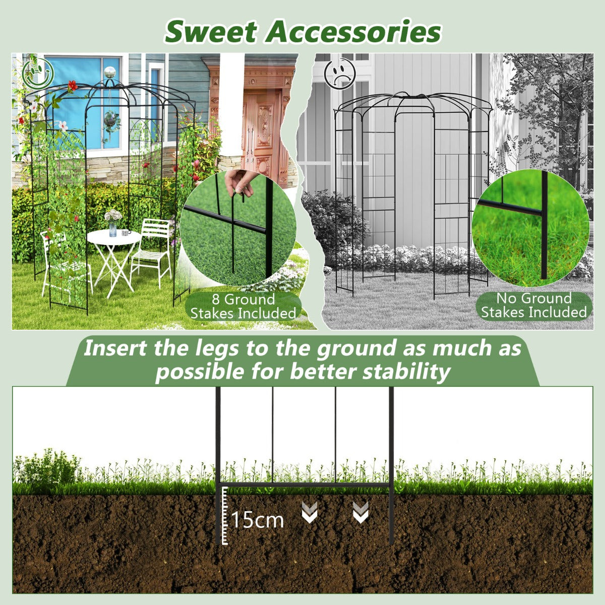 LIVSK Vogelkooipaviljoen - 2-in-1 Tuinhek - Verzinkt Metaal - Haken voor Planten - Eenvoudige Installatie - 206 x 206 x 286 cm