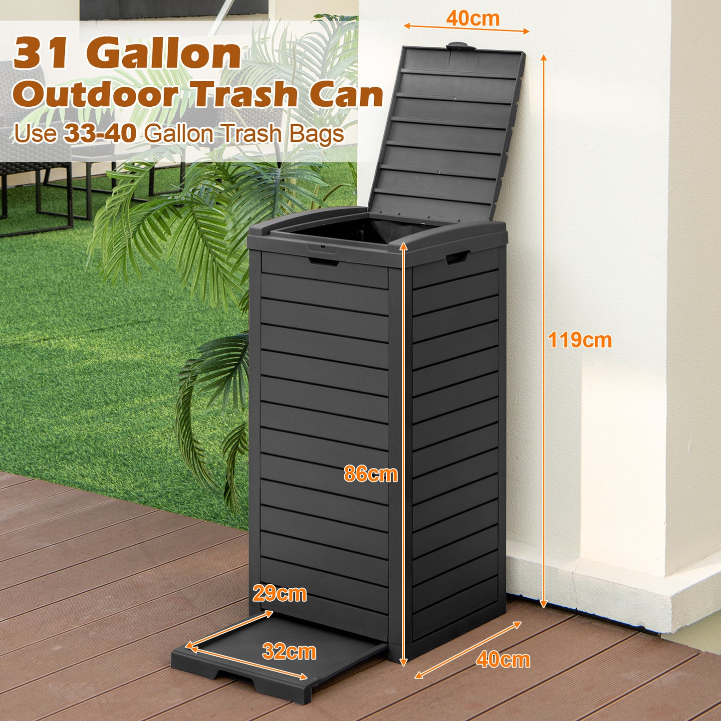 LIVSK Vuilnisemmer met Vloeistofhouder - Duurzaam Harsmateriaal - Uittrekbare Vloeistofschaal - Eenvoudige Montage - Zwart