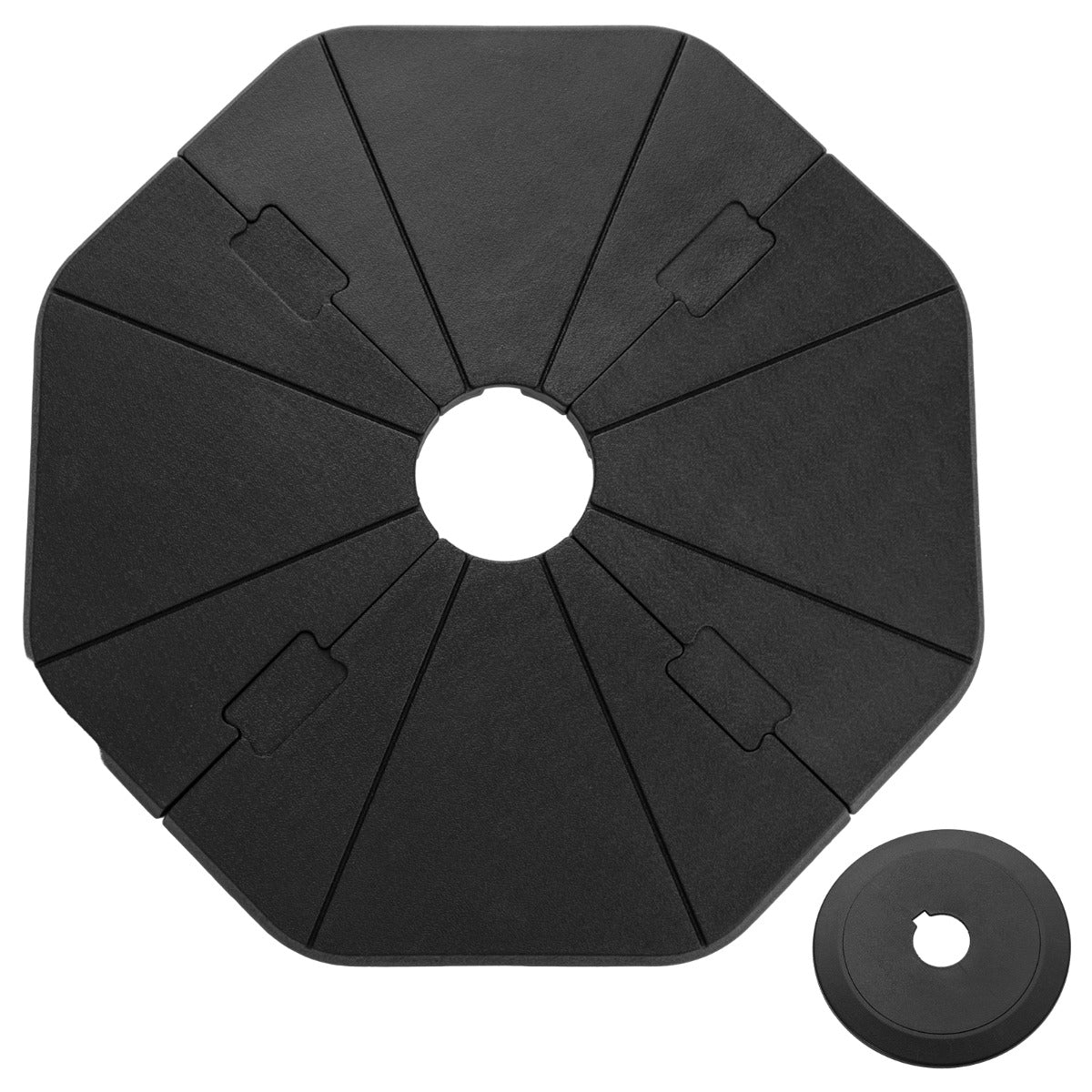 LIVSK Vulbare Parasolstandaard - HDPE Materiaal - Tot 94 kg Capaciteit - Stapelbare Platen - Geschikt voor Terras - Zwart