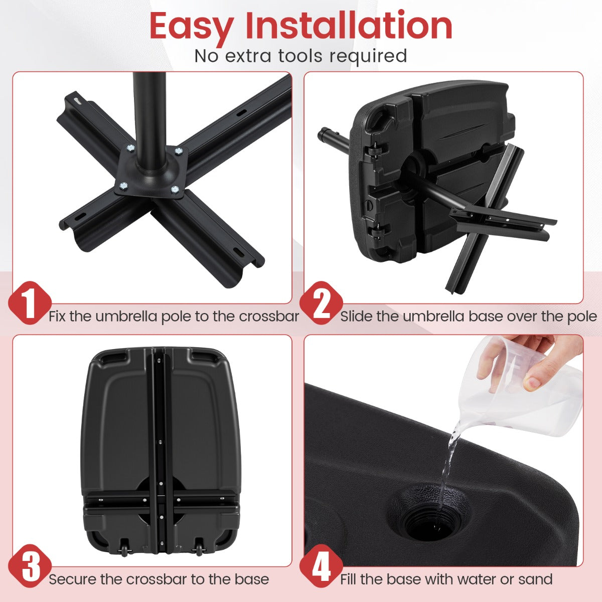 LIVSK Vulbare Parasolvoet - HDPE Materiaal - 102 kg Vulcapaciteit - Zwenkwielen - Eenvoudige Montage - Zwart