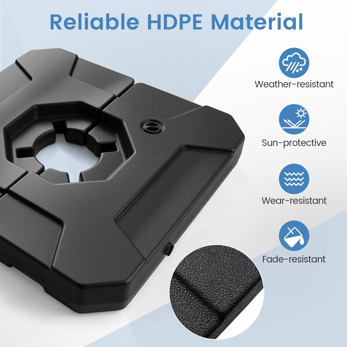 LIVSK Vulbare Parasolvoet - HDPE Materiaal - 124 kg Capaciteit - Eenvoudig Vullen en Legen - Zwart