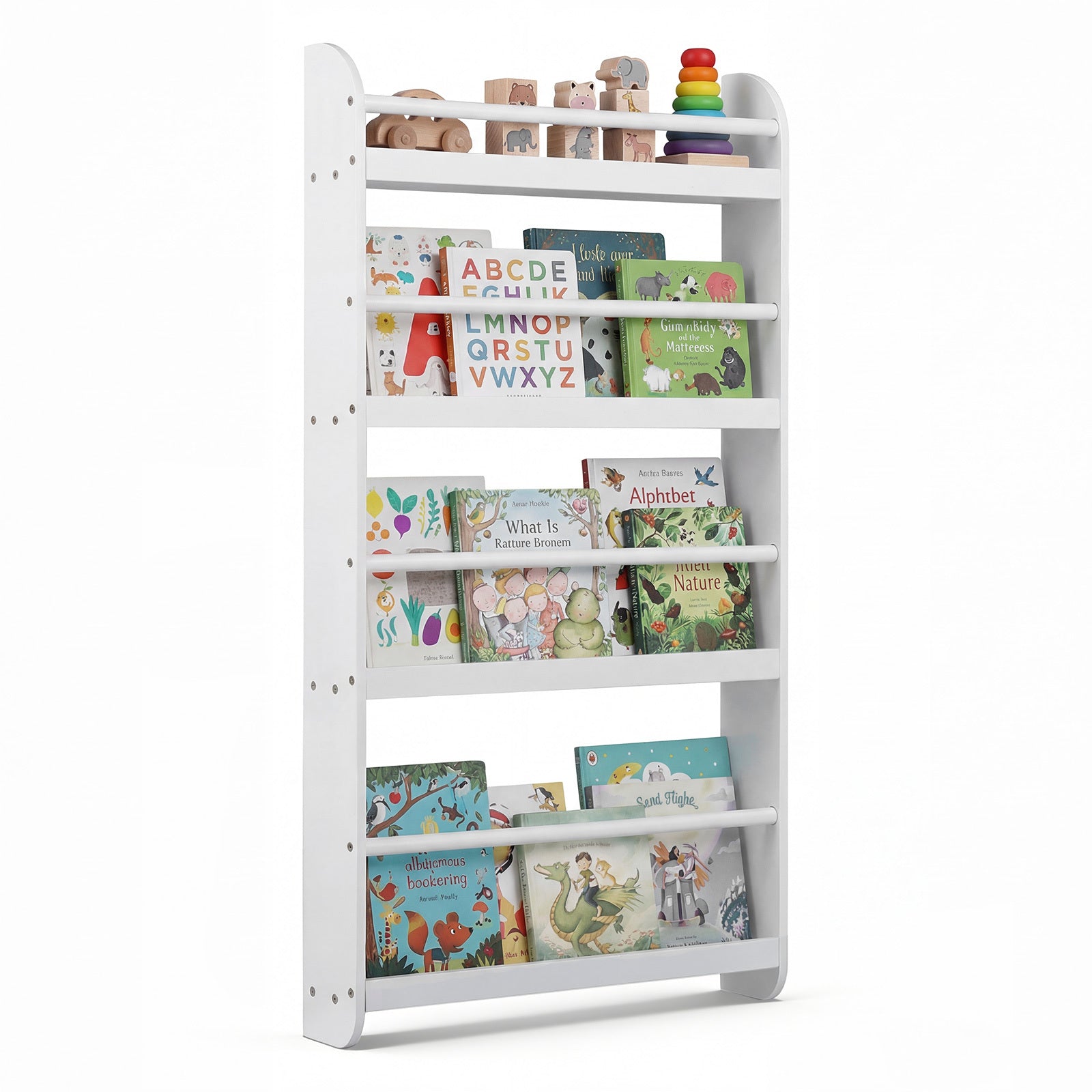 LIVSK Wandboekenplank - Ruimtebesparend Ontwerp - Vier Niveaus - Kindvriendelijk - Veiligheidshekken - Wit/Roze
