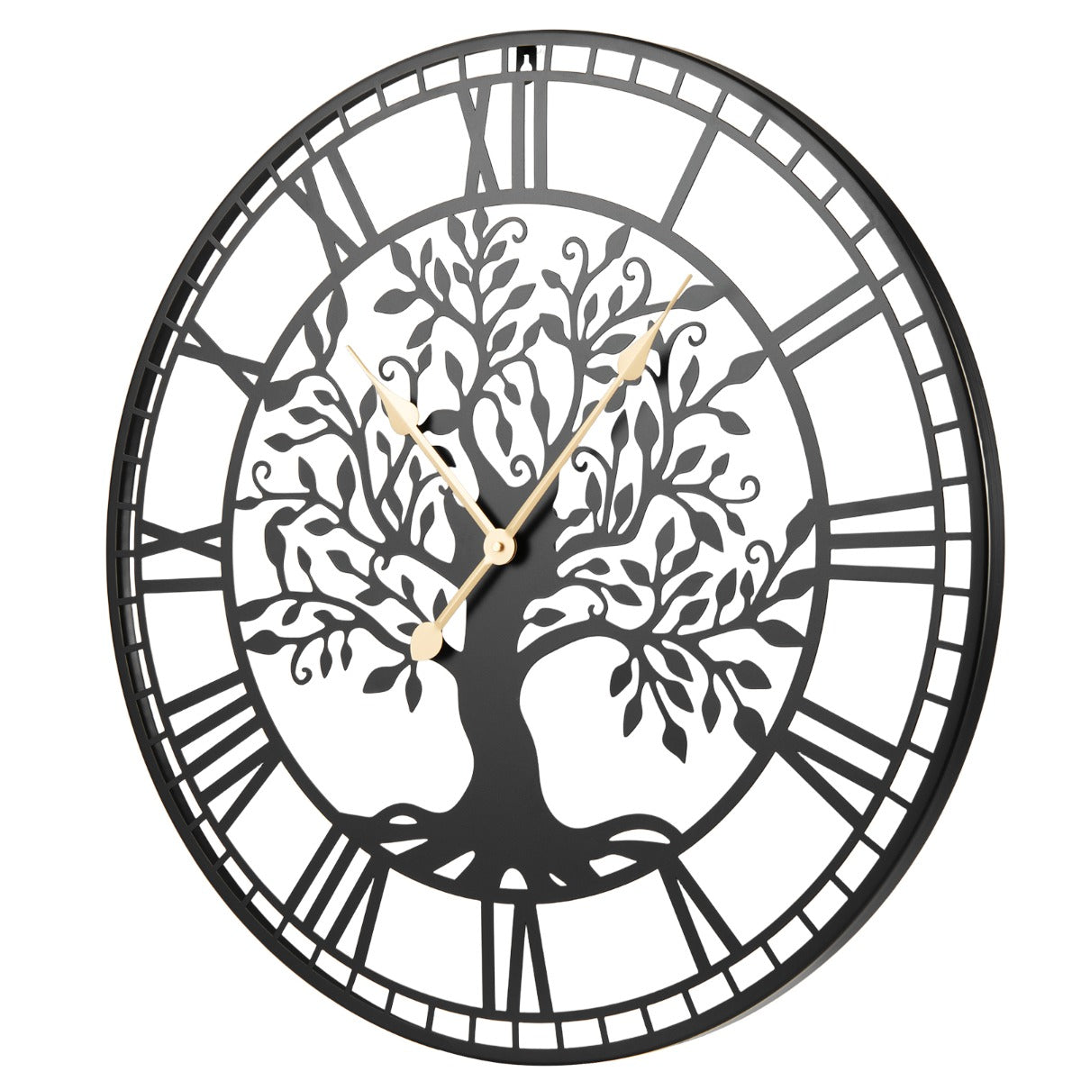 LIVSK Wandklok met Levensboom - Stille Quartzwerking - Grote 68 cm - Ruimtebesparend Ontwerp - Zwart