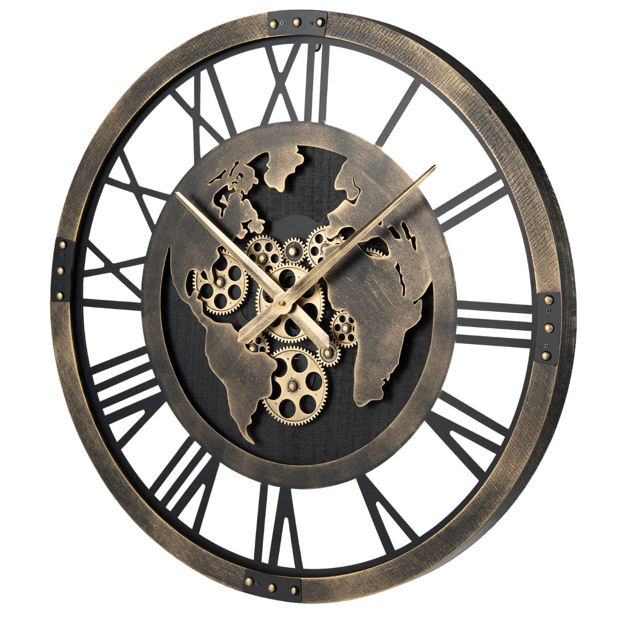 LIVSK Wandklok met Tandwielmechanisme - Geluidloze Werking - Grote Afmetingen 68 cm - Inclusief Wandmontageset - Bruin