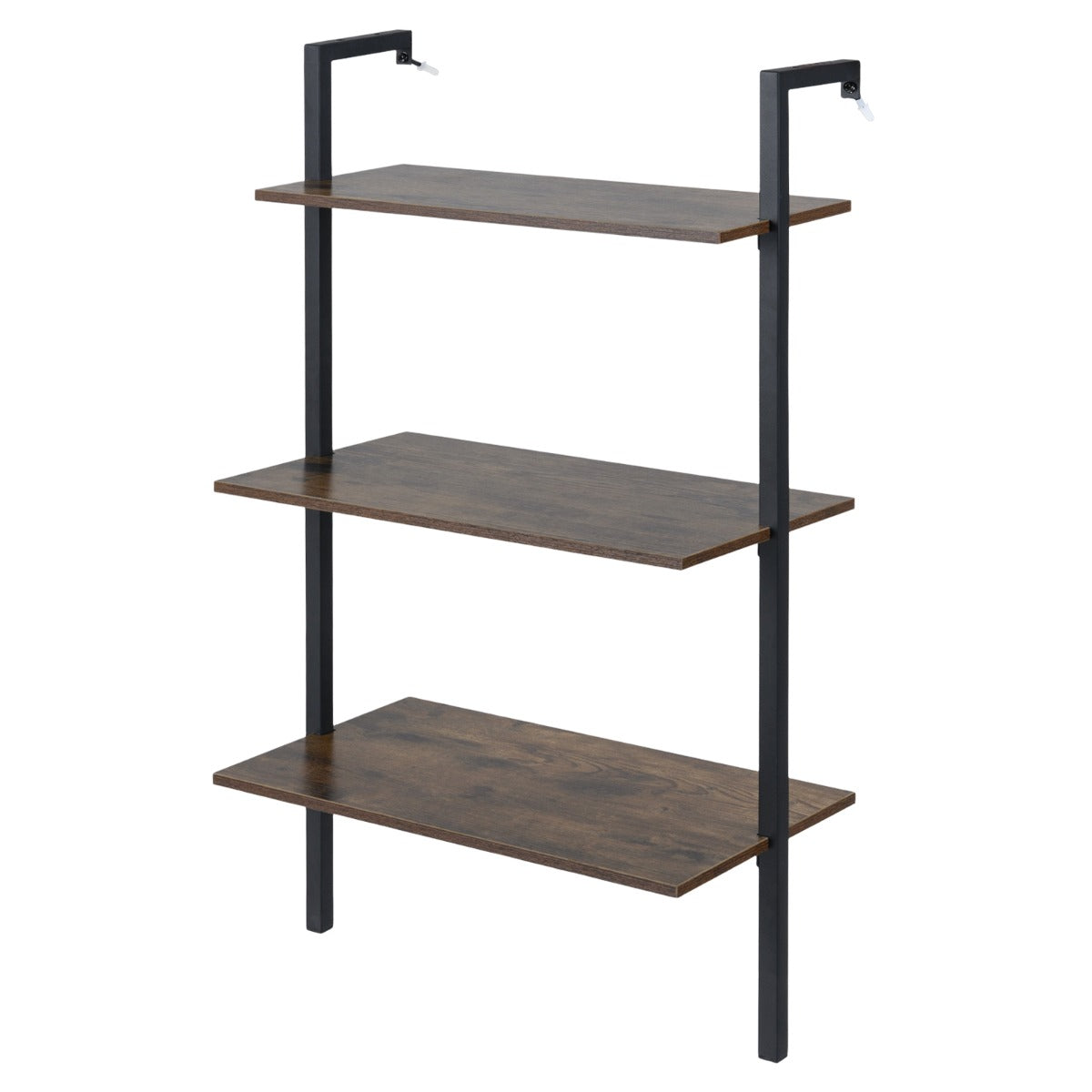 LIVSK Wandrek met 3 Planken - Robuust Metalen Frame - Eenvoudige Montage - Ruimtebesparend Ontwerp - Goud en Wit / Rustiek Bruin