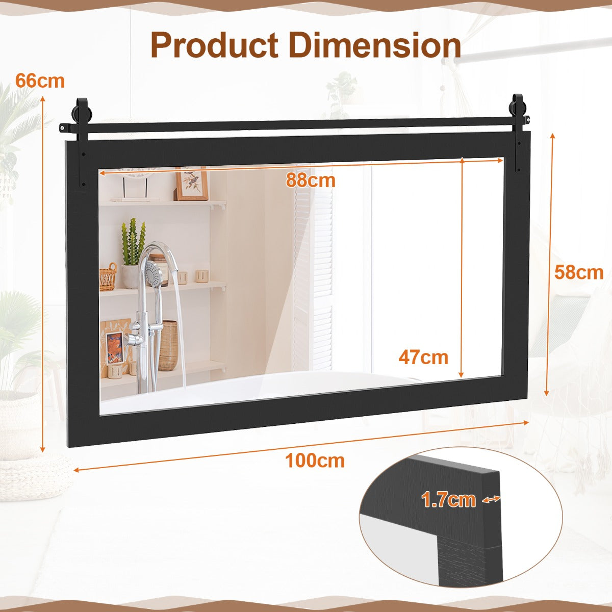 LIVSK Wandspiegel - Massief Houten Lijst - Helder Spiegelbeeld - Eenvoudige Montage - 100 cm x 66 cm - Bruin/Zwart/Donkerbruin