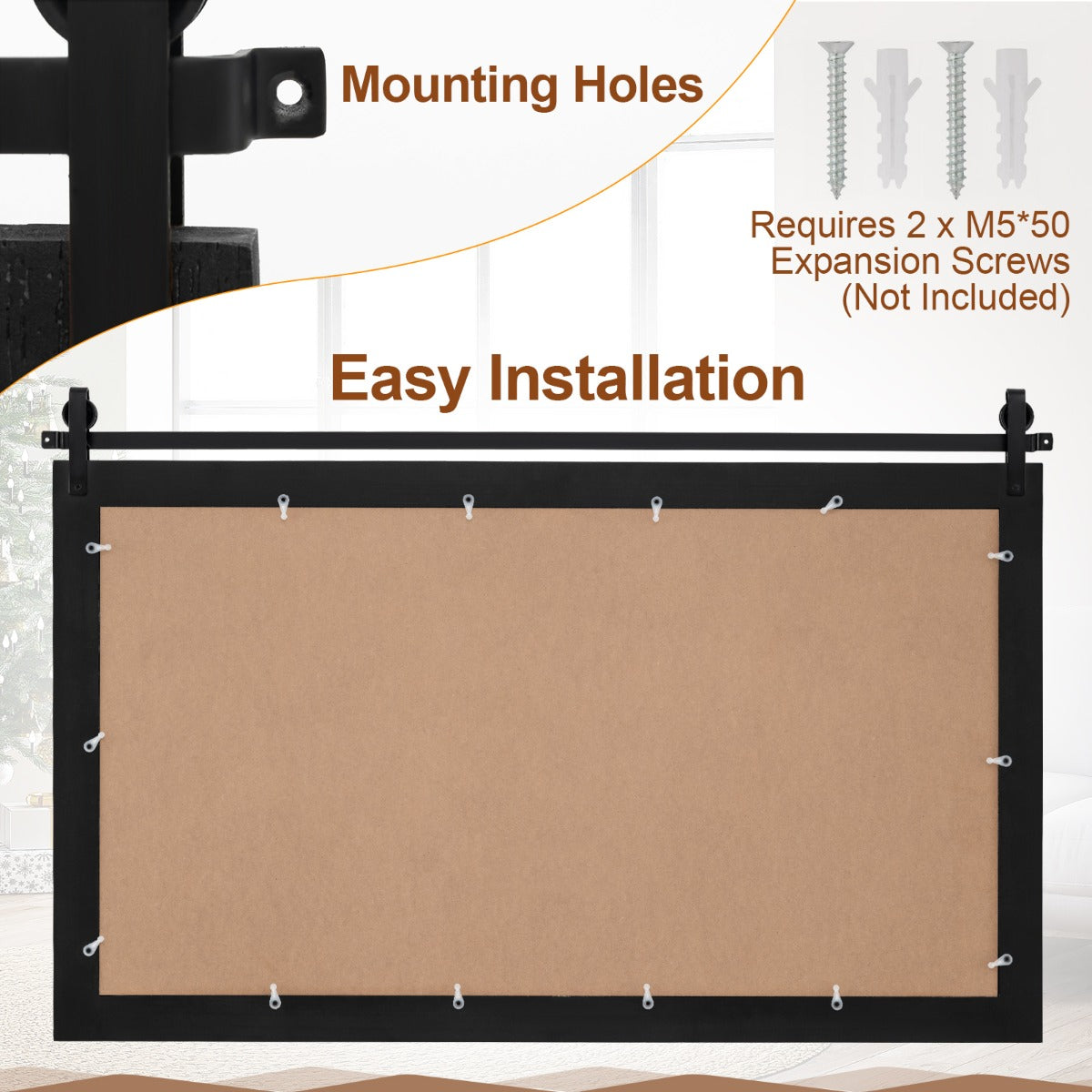 LIVSK Wandspiegel - Massief Houten Lijst - Helder Spiegelbeeld - Eenvoudige Montage - 100 cm x 66 cm - Bruin/Zwart/Donkerbruin