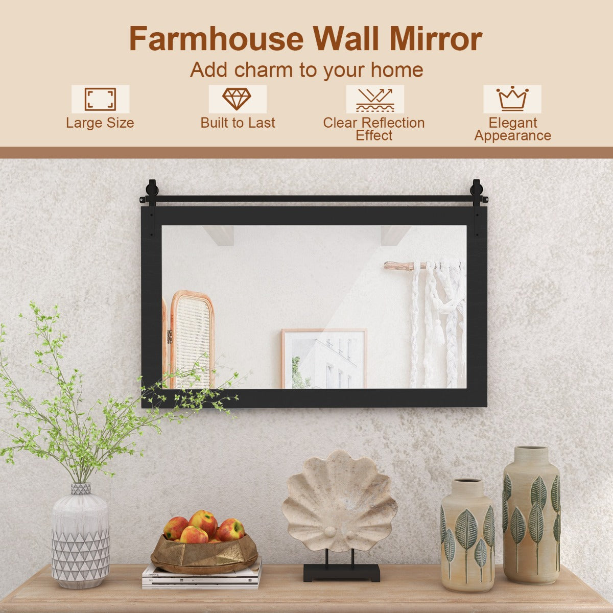 LIVSK Wandspiegel - Massief Houten Lijst - Helder Spiegelbeeld - Eenvoudige Montage - 100 cm x 66 cm - Bruin/Zwart/Donkerbruin