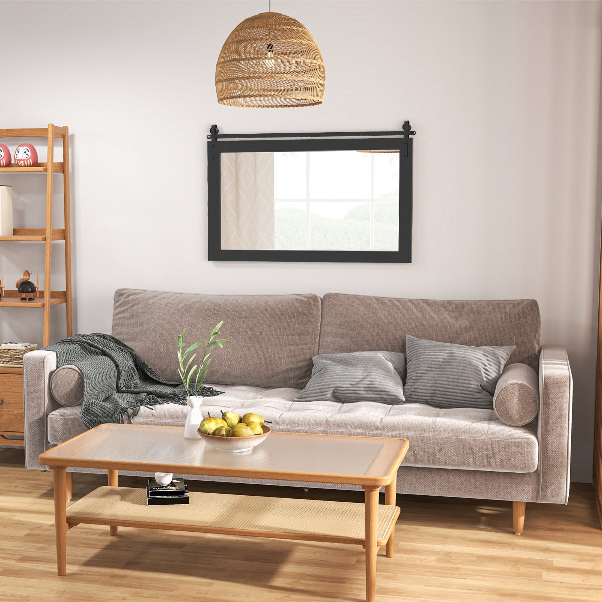 LIVSK Wandspiegel - Massief Houten Lijst - Helder Spiegelbeeld - Eenvoudige Montage - 100 cm x 66 cm - Bruin/Zwart/Donkerbruin