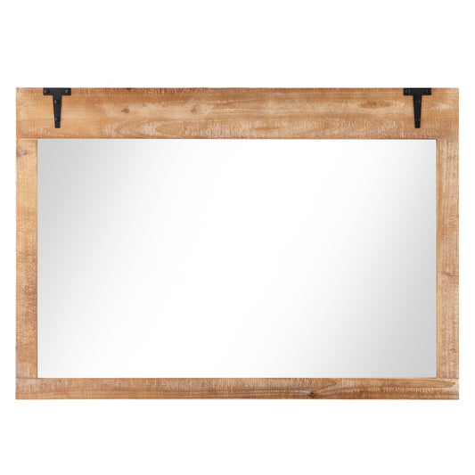 LIVSK Wandspiegel - Rustiek Houten Frame - 100 cm x 70 cm - 2 Bevestigingsmogelijkheden - Veelzijdig Gebruik - Naturel