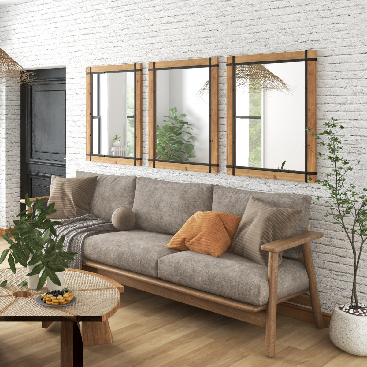 LIVSK Wandspiegel - Stevig Dennenhouten Frame - Hoogwaardig Glas - Eenvoudige Installatie - Natuurlijk