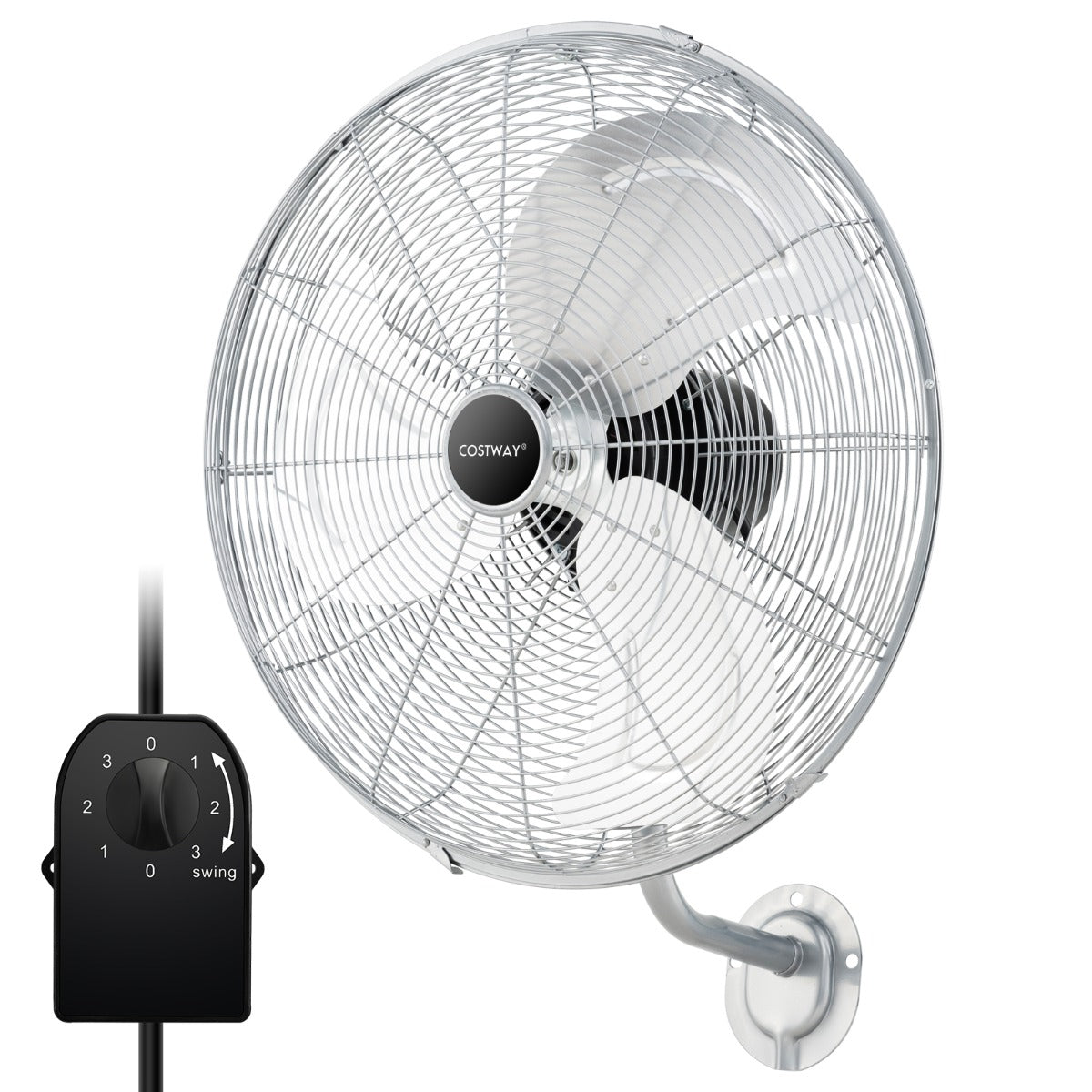 LIVSK Wandventilator - 3 Snelheden - Brede Oscillatie - Kantelbare Kop - Ruimtebesparend Ontwerp - Zwart/Zilver