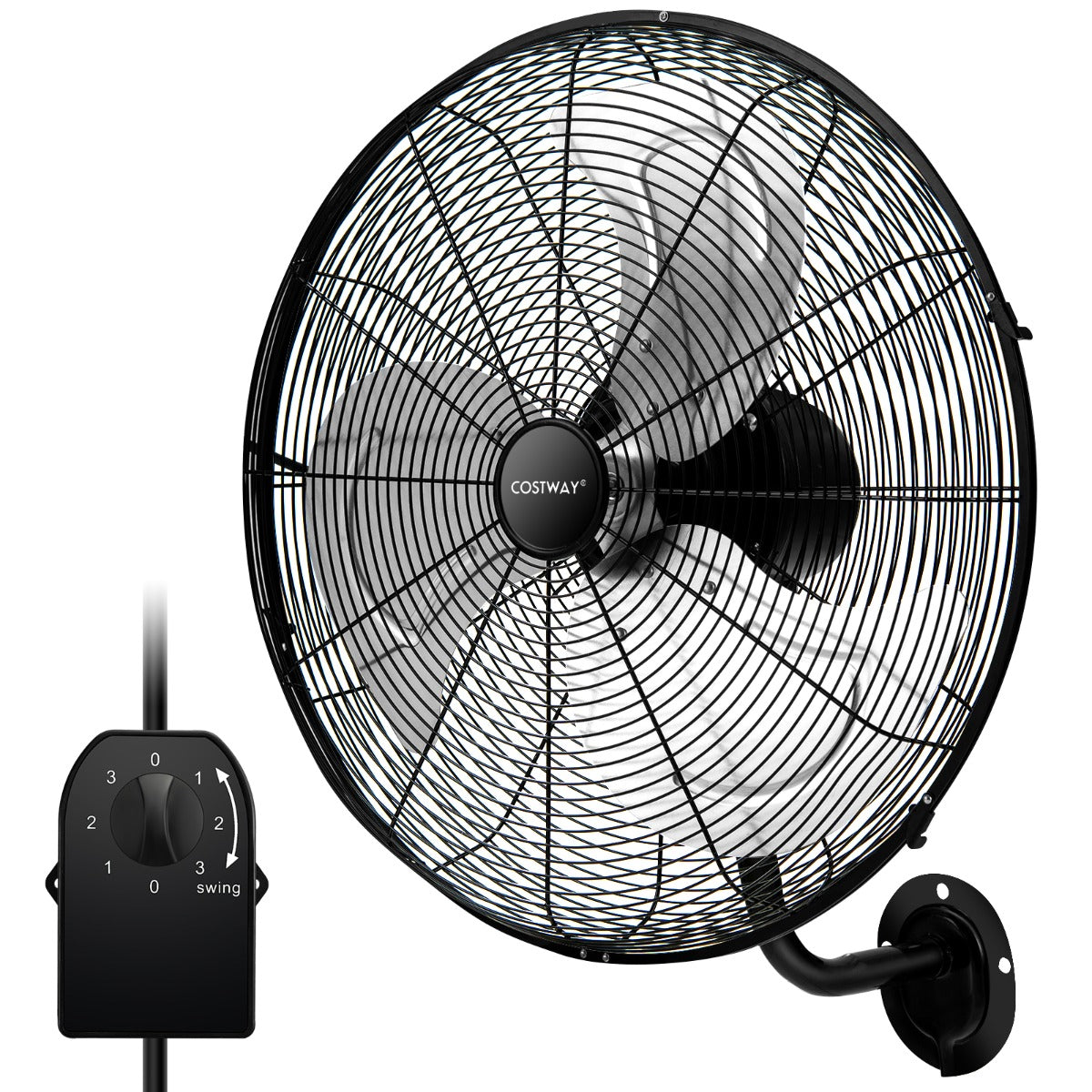 LIVSK Wandventilator - Krachtige Luchtstroom - 3 Verstelbare Snelheden - Brede Oscillatie - Metaal en Aluminium - Zwart
