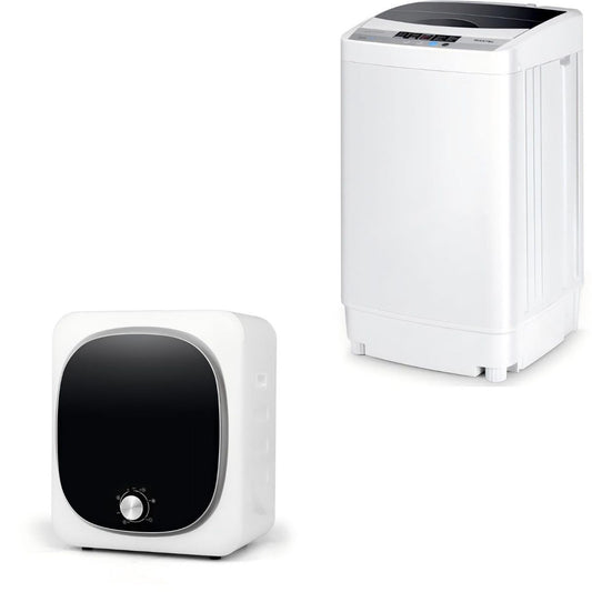 LIVSK Wasdroger en Wasmachine Combinatie - Hoogvermogen 800 W - Capaciteit 5 kg en 4,5 kg - Compact Ontwerp - Wit en Grijs