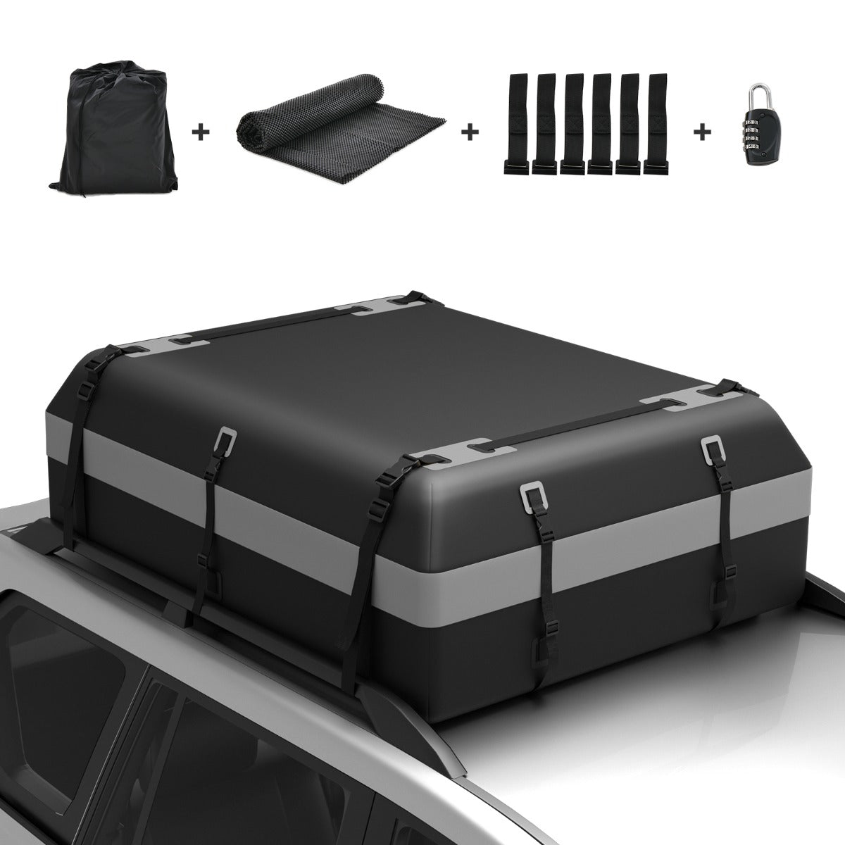 LIVSK Waterdichte Bagagedrager - 595 Liter Capaciteit - Duurzaam PVC - Inclusief Antislipmat en Spanbanden - Zwart en Grijs