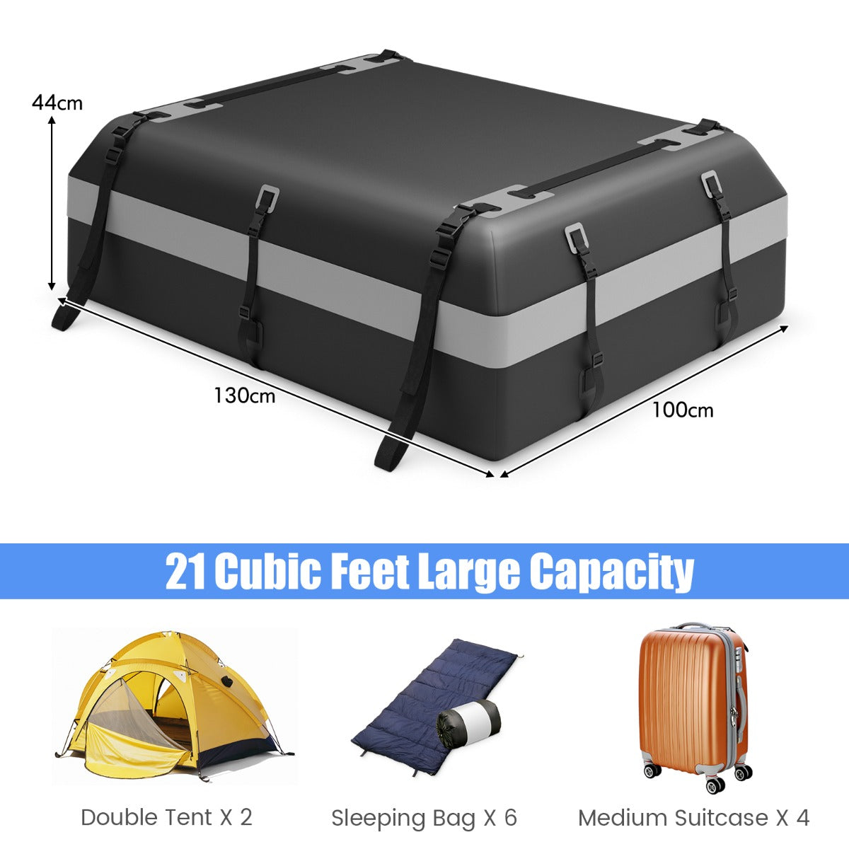LIVSK Waterdichte Bagagedrager - 595 Liter Capaciteit - Duurzaam PVC - Inclusief Antislipmat en Spanbanden - Zwart en Grijs