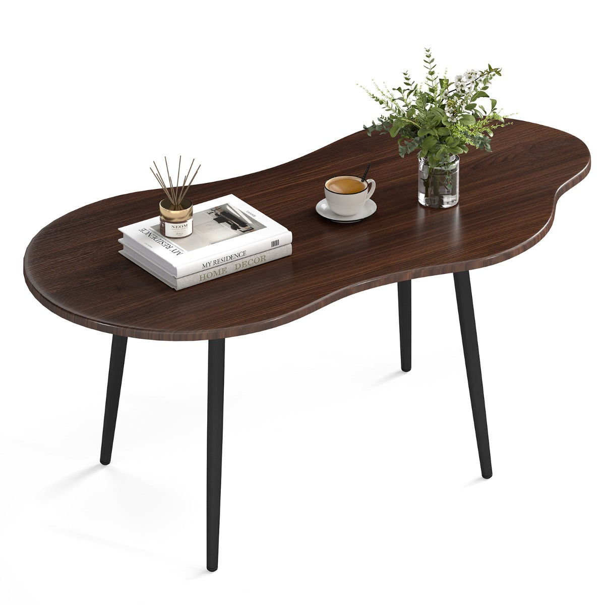 LIVSK Wolkvormige Salontafel - Uniek Ontwerp - Stevig Metalen Frame - Royale Opbergruimte - Eenvoudige Montage - Naturel/Notenhout