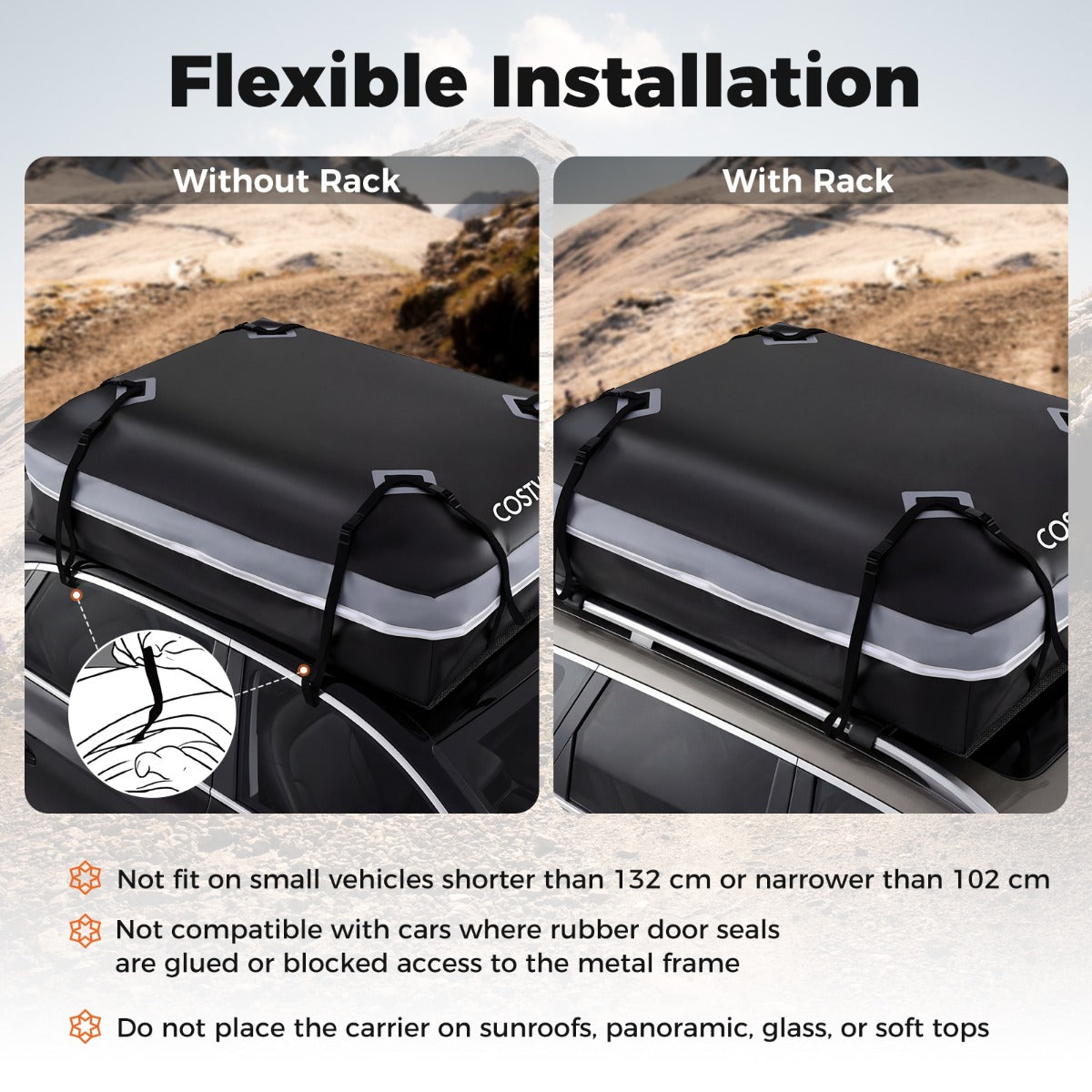 LIVSK Zachte Dakkoffer 450/600L - 100% Waterdicht - Antidiefstalslot - Antislipbodem - Eenvoudige Bevestiging - Zwart