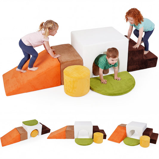 LIVSK Zachte Schuimstenen Set - 6-delige Bouwstenen - Fluwelen Bekleding - Afneembare Hoes - Voor Kinderen vanaf 3 jaar -