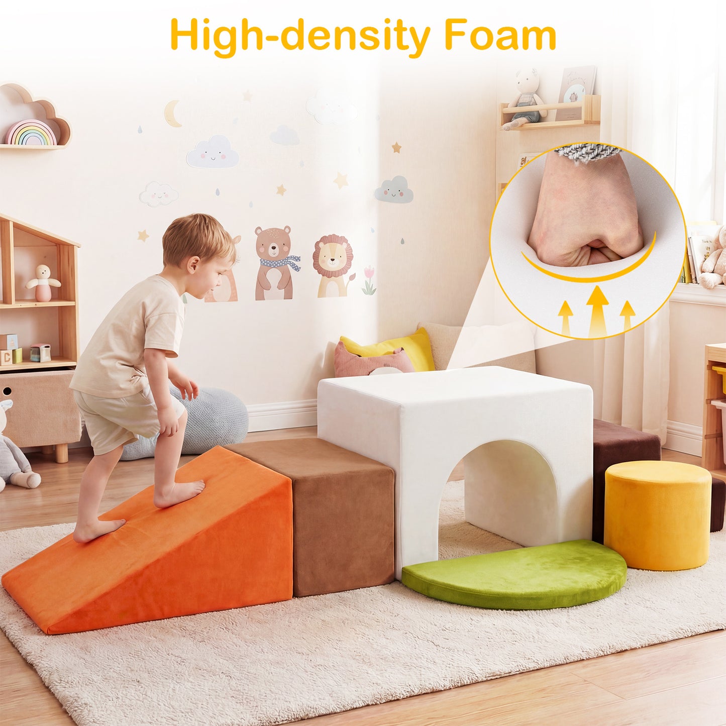 LIVSK Zachte Schuimstenen Set - 6-delige Bouwstenen - Fluwelen Bekleding - Afneembare Hoes - Voor Kinderen vanaf 3 jaar -