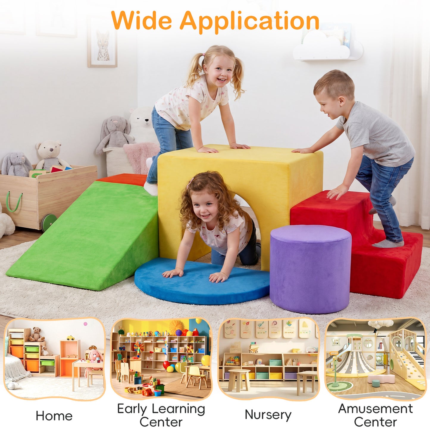 LIVSK Zachte Schuimstenen Set - 6-delige Set - Fluwelen Bekleding - Afneembare Hoes - Voor Kinderen - Roze/Rood/Wit