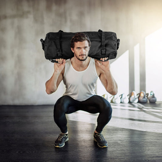 LIVSK Zandzakset - Instelbaar Gewicht - Duurzaam Oxford Materiaal - Inclusief 6 Zandzakken - Voor Krachttraining - Zwart + Geel