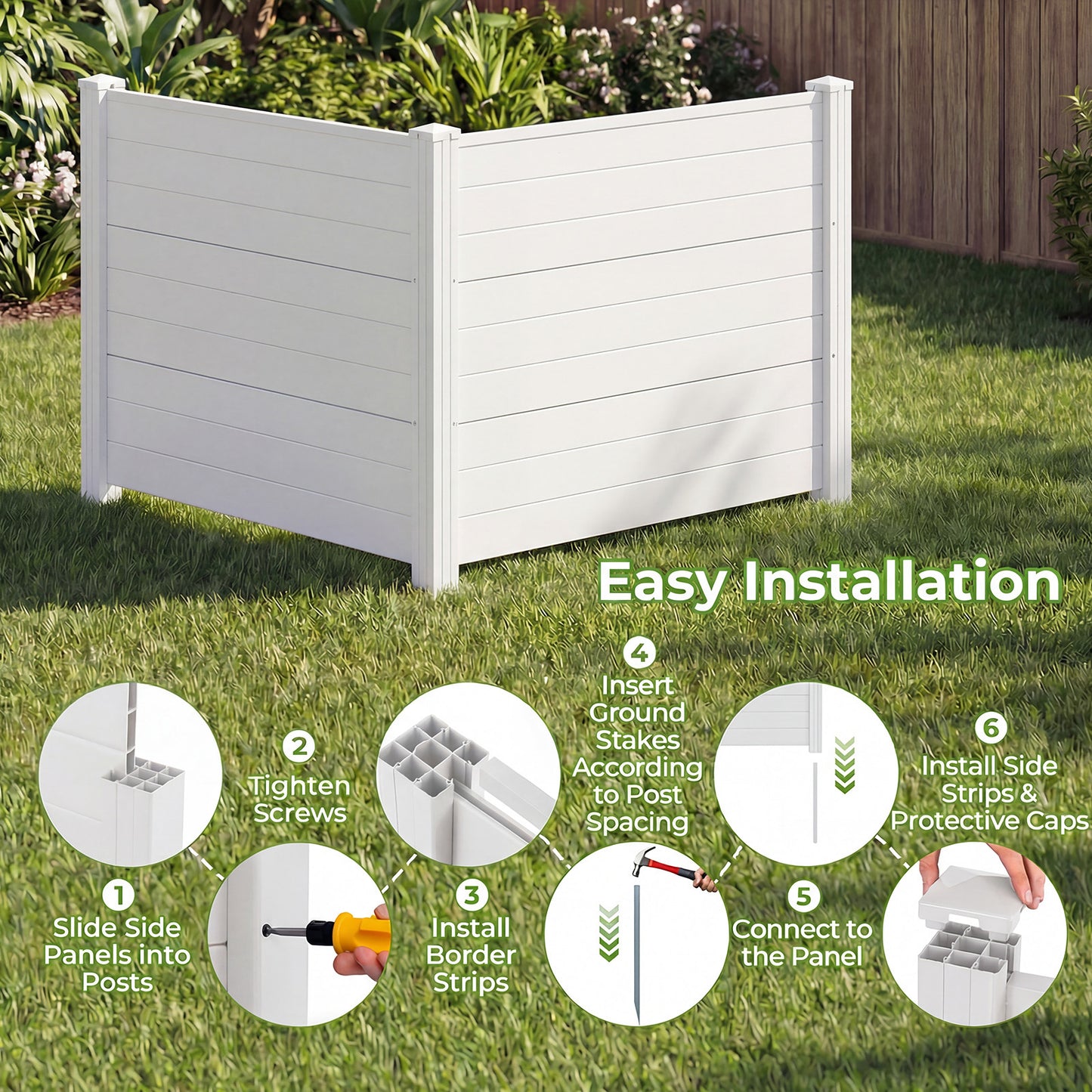 LIVSK Zichtschermhek - Weerbestendig Materiaal - Flexibele Plaatsing - Extra Stabiele Palen - 122 x 95 cm - Wit/Bruin