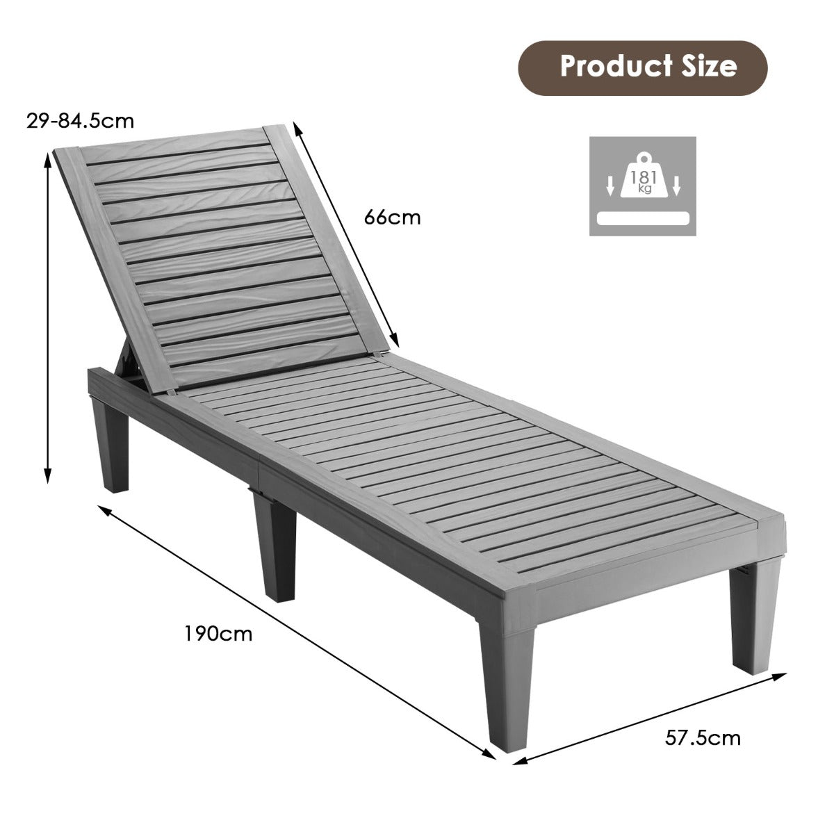 LIVSK Zonnebed en Strandparasol Set - Verstelbare Rugleuning - Hoogwaardig PP Materiaal - 180 kg Draagvermogen - Grijs/Taupe