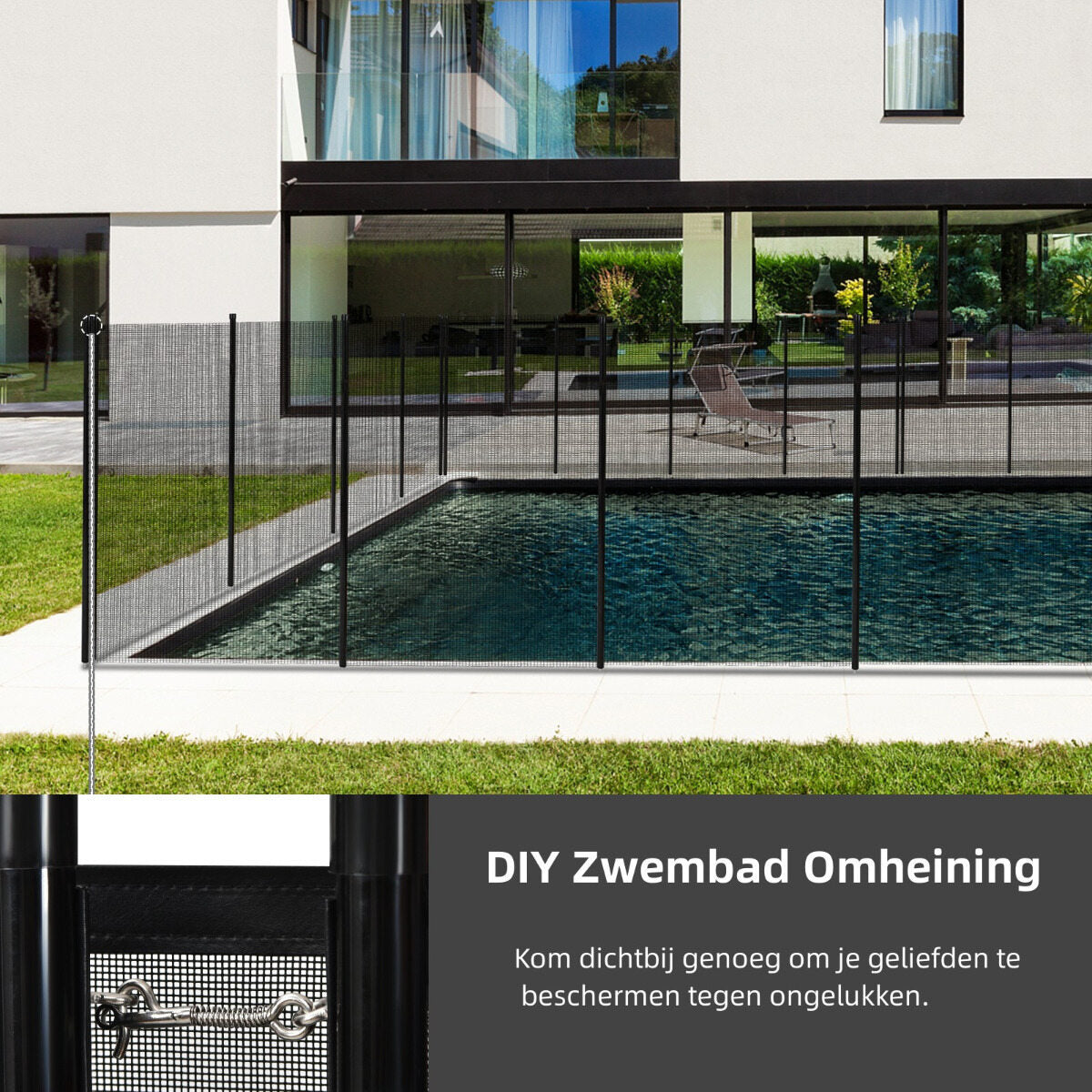 LIVSK Zwembadhek - Veiligheidsoplossing - Flexibel Polyesterweefsel - Ruimtebesparend - 360 x 125 cm - Zwart