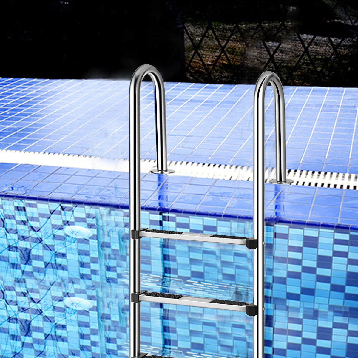 LIVSK Zwembadladder - Roestvrij Staal 304 - Antislip Voetstappen - Ergonomische Leuningen - Tot 150 kg - 55x25x132,5 cm
