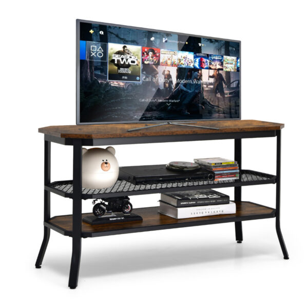 Livsk 3 Tier Industrieel Houten Tv Stand Met Stalen Frame 100 X 40 X 555 Cm Rustiek Bruin Zwart 1.jpg