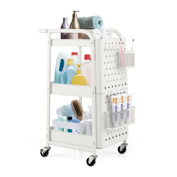 Livsk 3 Tier Trolley Metalen Trolley Met 2 Pegboards 2 Manden 4 Haken Wit 1.jpg