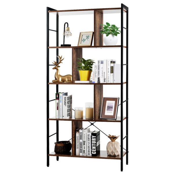 Livsk 5 Tier Boekenkast Metalen Frame Boekenkast Staand Hout 74 X 30 X 1545 Cm Bruin 1.jpg