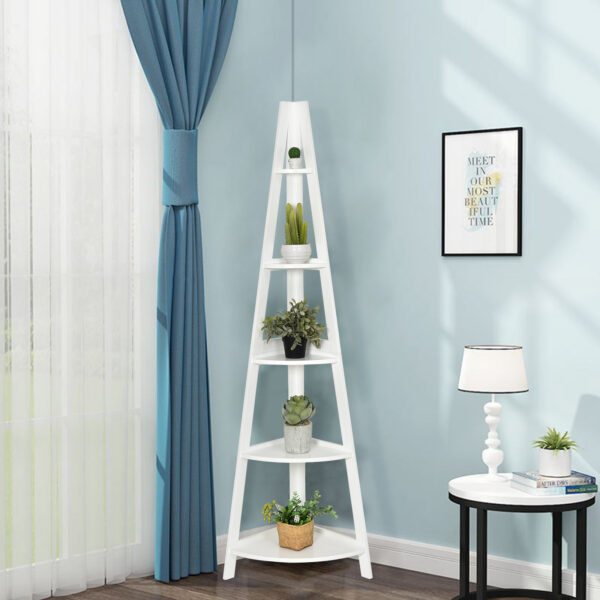 Livsk Archiefrek 5 Tier Ladder Style A Frame Hoekrek Wit Hout 1.jpg