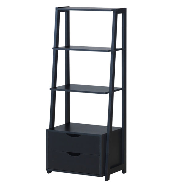 Livsk Boekenkast 4 Tier Moderne Houten Ladderplank Met Laden Badkamerplank Zwart 1.jpg