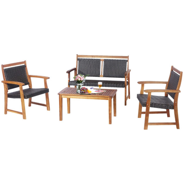 Livsk Delige Patio Rotan Conversatie Set Outdoor Tuinmeubilair Set Rieten Rotan Zitting Rugleuning Voor Tuin Achtertuin Zwembad Roodbruin 1.jpg