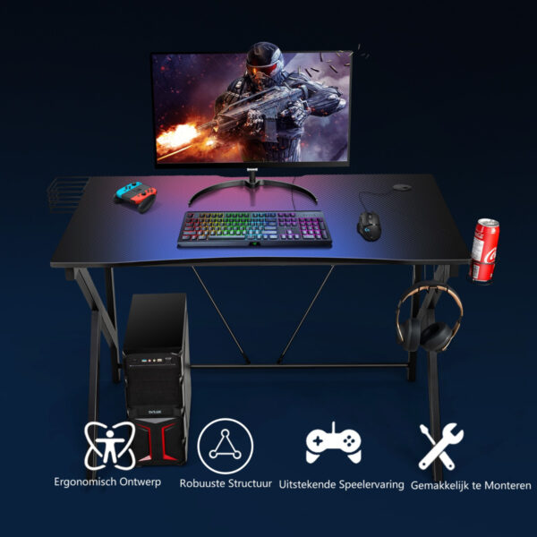 Livsk Gaming Desk Ergonomische K Vormige Computer Desk Met Video Opslag Zwart 1.jpg