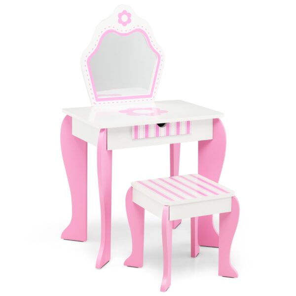 Livsk Kaptafel Kruk Set Voor Kinderen Met Spiegel En Lade 49 X 34 X 865 Cm Roze 1.jpg