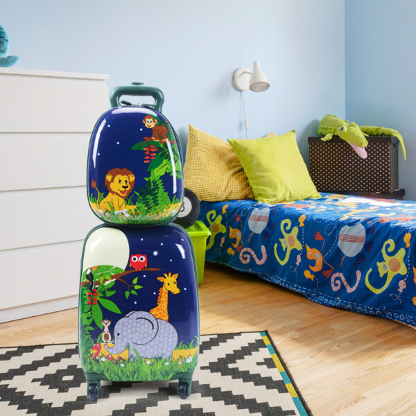 Livsk Kids Bagage Carry On Bagage Set Met 46cm Rugzak 34cm Koffer Rolling Trolley Koffer Leuke Cartoon Patroon Reiskoffers Blauw 1.jpg