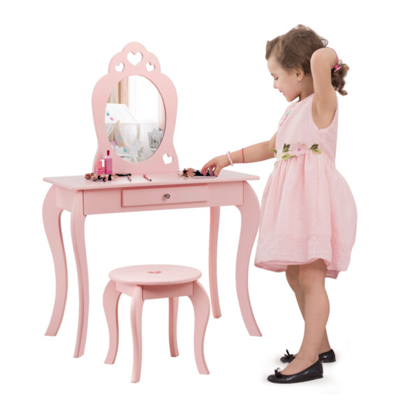 Livsk Kinderkaptafel Kaptafel Make Uptafel Met Kruk En Spiegel Roze 70x57x105cm 1.jpg