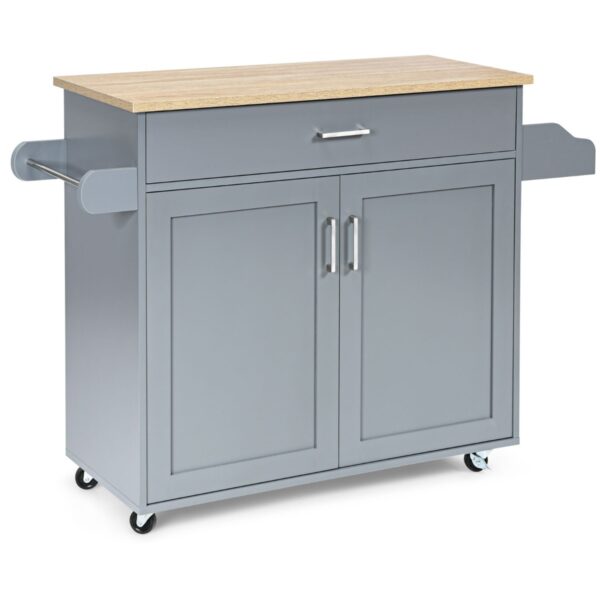 Livsk Kitchen Island Cart Rolling Storage Trolley Large Cabinet 116 X 40 X 85 Cm Grijs Naturel 1.jpg