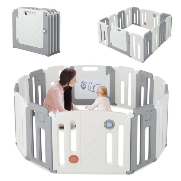 Livsk Opvouwbare Box Babybox Met Deur En Speelpaneel En Veiligheidsslot Voor Kinderen Van 6 36 Maanden Beige 122 Panelen 1.jpg