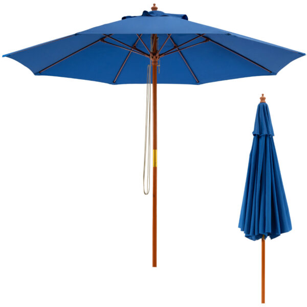 Livsk Parasol 260 Cm Tuinscherm Hout Marktscherm Terrasparasol Voor Tuin Terras Blauw 1.jpg