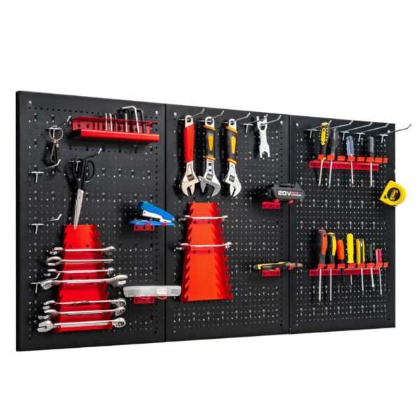 Livsk Pegboard Wand Organizer Metalen Pegboard Gereedschap Opbergkit Met 3 Pegboards 25 Opknoping Accessoires Zwartrood 1.jpg