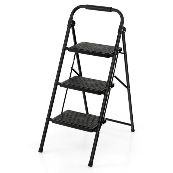 Livsk Trapladder Met 3 Treden Vouwladder Ladder Met Antislip Leuning En Platform Metalen Huishoudladder Zwart 1.jpg