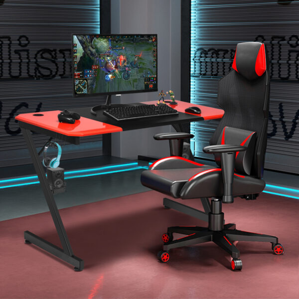 Livsk Z Vormige Gamingtafel Computerbureau Pc Tafel Met Bekerhouder Koptelefoonhaak Luidsprekerstandaard Bureau Zwartrood 1.jpg