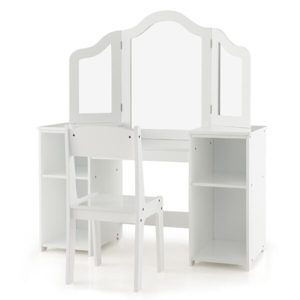 Livsk 2 In 1 Make Uptafel Voor Kinderen Bureau Met Stoel En Afneembare Spiegel Kaptafel Voor Meisjes Met Vakken Make Upcommode Wit 1.jpg