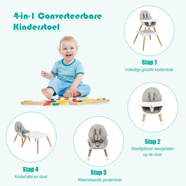 Livsk 4 In 1 Babystoel Baby Eet Groei Convertibele Hoge Stoel Eetstoelen Kinderzitgroep In Hoogte Verstelbare Kinderstoel Grijs 1.jpg