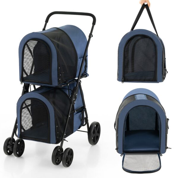 Livsk 4 In 1 Multifunctionele Kat Hond Wandelwagen 2 Laags Hondenbuggy Huisdierbuggy Tot 16 Kg Snel In Te Klappen Marineblauw 1.jpg